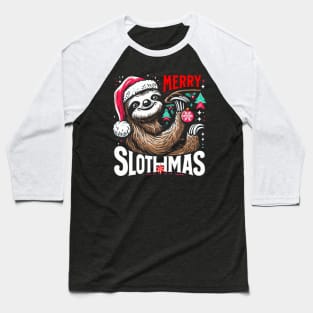 Merry Slothmas: Festive Sloth in Santa Hat T-Shirt Baseball T-Shirt